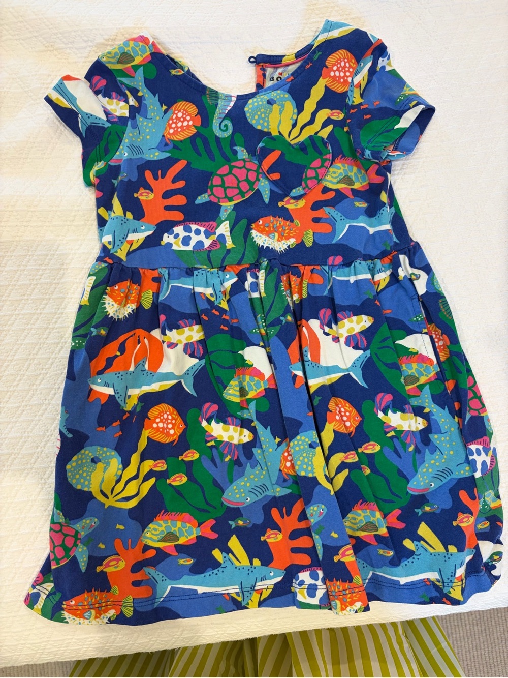 Girls' Blue Ocean Print Short-Sleeve Dress